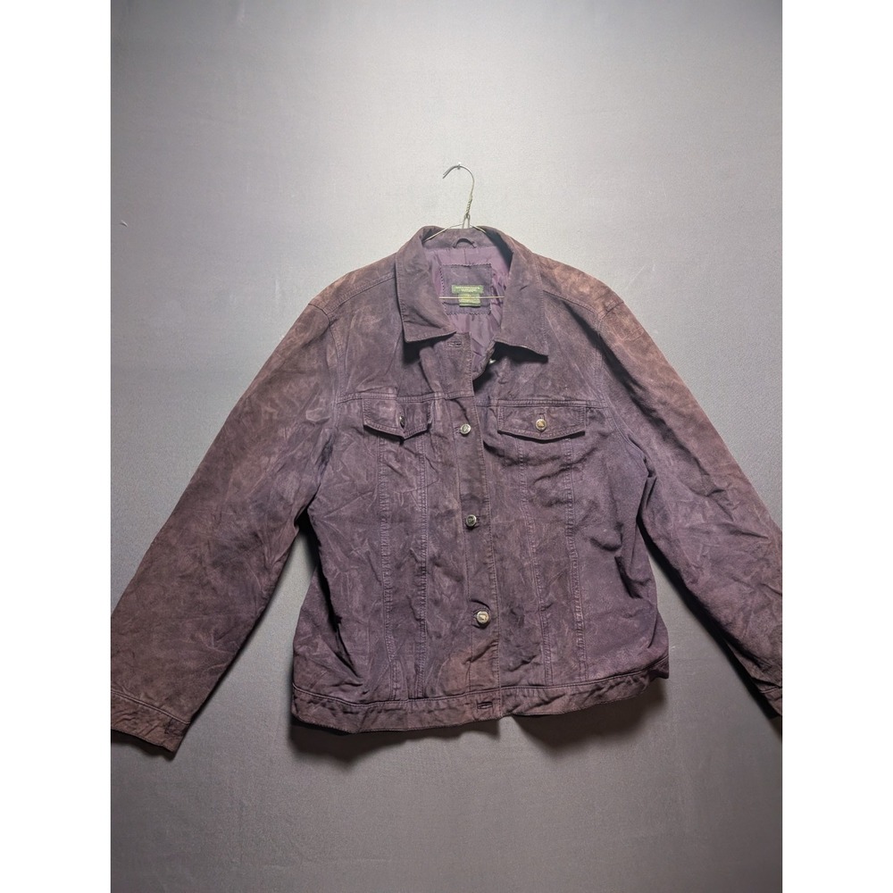 Great Northwest Leather Trucker Jacket Womens 2X Dark Purple Grunge Button Front